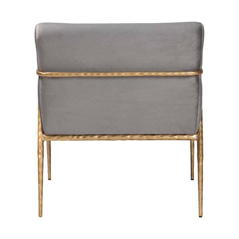 Ilmari Velvet Lounge Chair with Track Arms - Modern Rustic Armchair with Hand-Forged Metal Frame for Living Room or Lounge