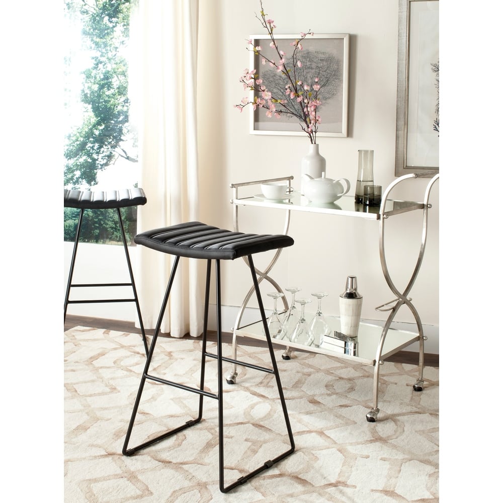 SAFAVIEH Concha Mid-Century Dining Modern Black 30-inch Bar Stool (Set of 2) - 16.5" x 16" x 30" - 17Wx16Dx30H