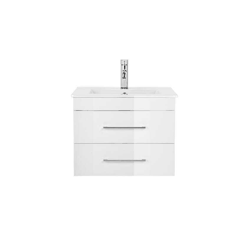 24" White Bathroom Vanity with Sink, Cabinet, Open Shelf and Mirror