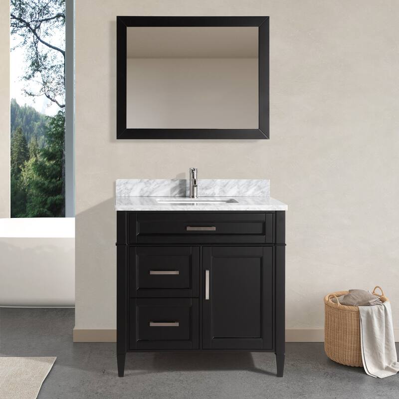 Vanity Art 36-Inch Single Sink Bathroom Vanity Set Carrara Marble Stone Top 3 Drawers 1 Shelf Undermount Sink with Free Mirror