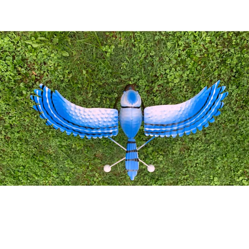 48" White and Blue Realistic Jay Rocker Outdoor Garden Stake