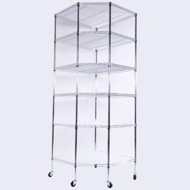 6-Layer Plastic Coated Polygonal Corner Shelf with 2" PP Wheels - (26.77 x 26.77 x 70.87)"