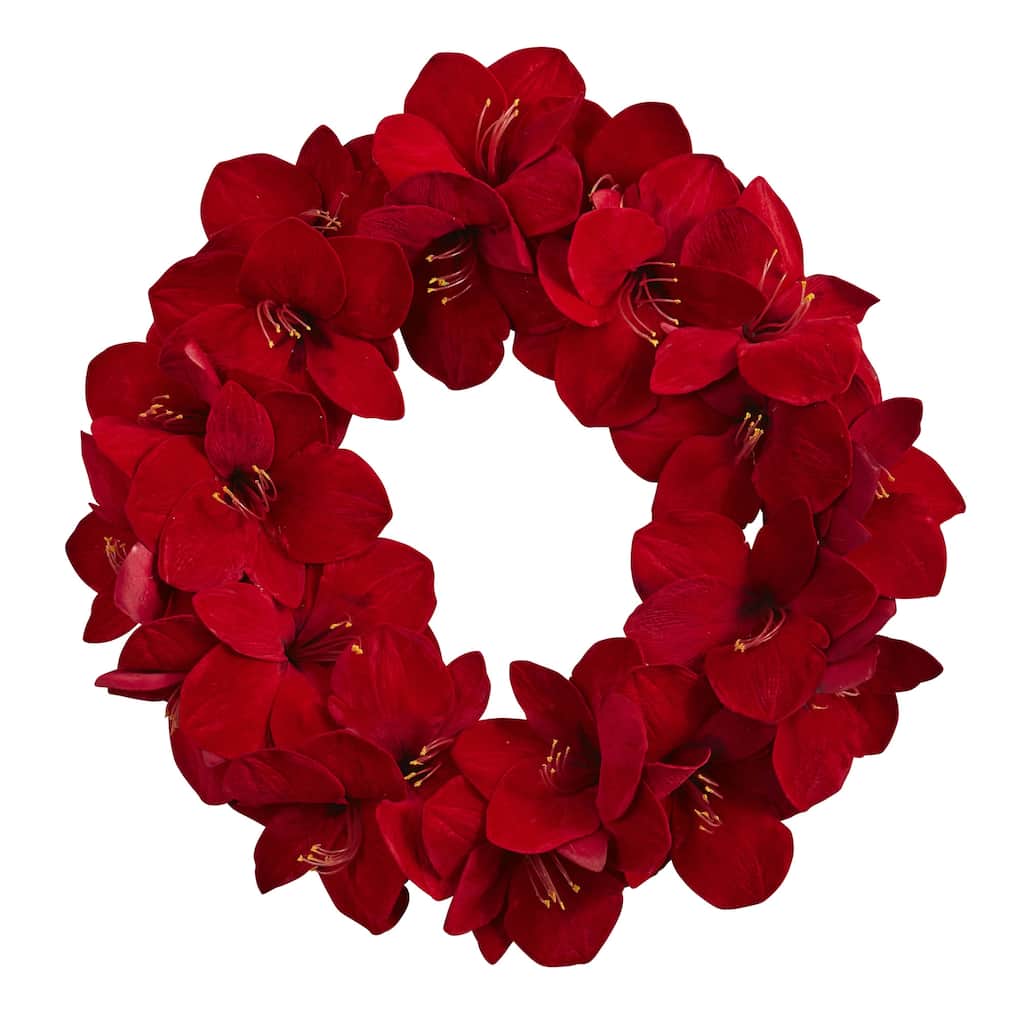Red Amaryllis Artificial Floral Christmas Wreath, 22-Inch, Unlit