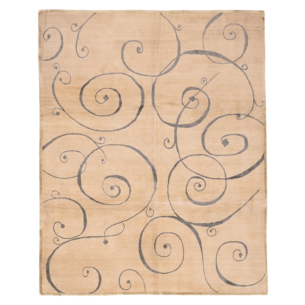 ECARPETGALLERY Hand-knotted Opulence Taupe Silk, Wool Rug - 8'1 x 9'10