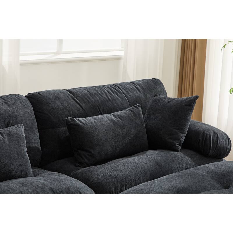 Pelletized velvet U Shape Cloud Couch with 2 Ottomans,Free Combined 3 Seater Comfy Sofa with Bolster Armrest Pillows