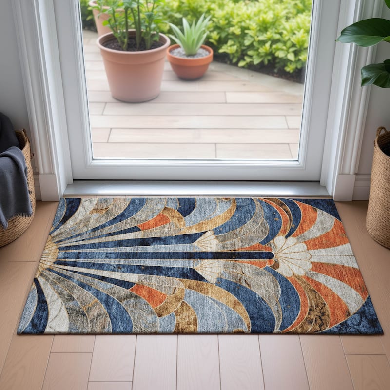 Machine Washable Indoor/Outdoor Contemporary Mosaic Chantille Rug