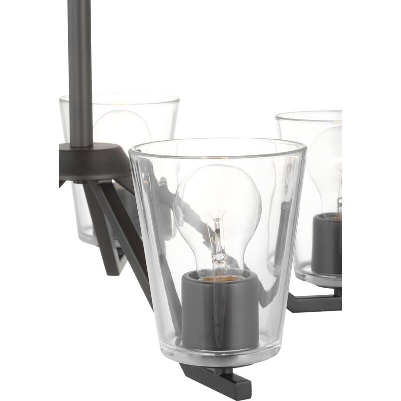 Vertex Collection Five-Light Matte Black Clear Glass Contemporary Chandelier - 22.5 in x 22.5 in x 15.25 in