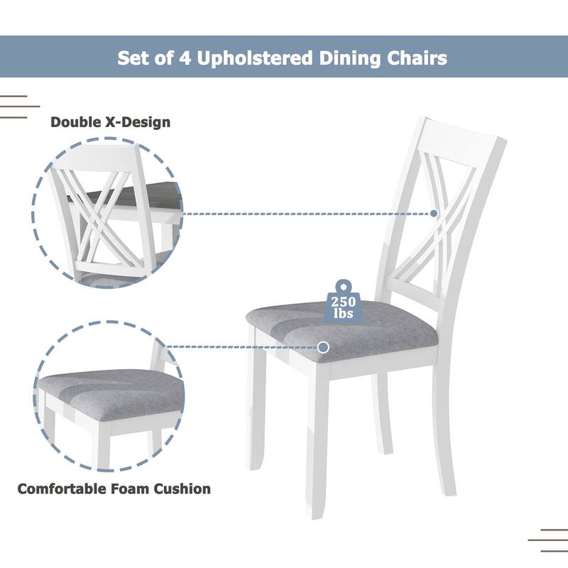 5-Piece Dining Table Set, Rectangular Table with Four Upholstered Seats, Kitchen Table with Wooden Legs