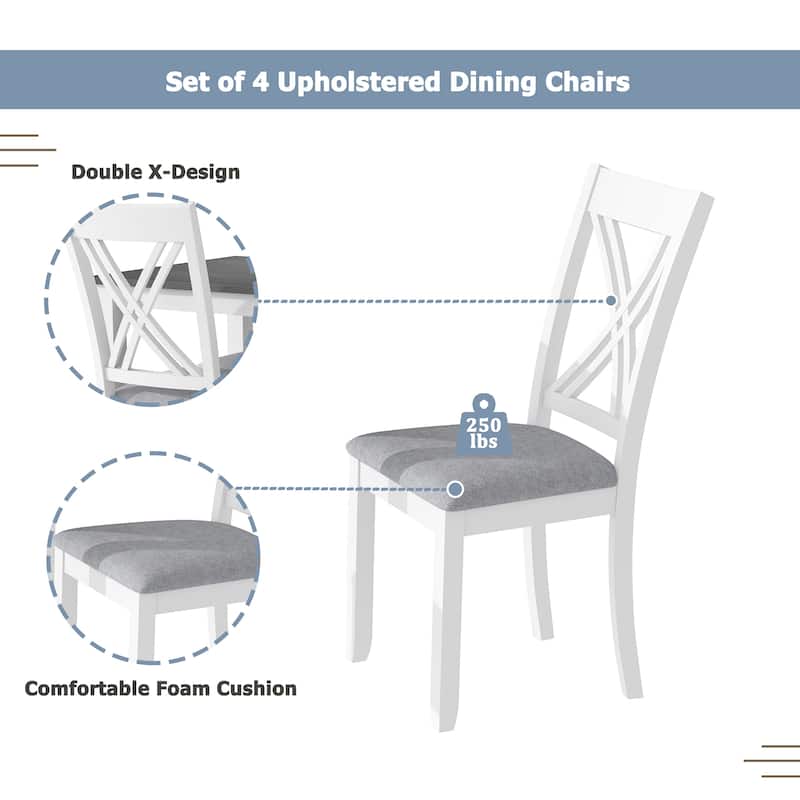 Solid Wood 5-Piece Dining Table Set with Wood Rectangular Table, 4 X-Back Upholstered Chairs & Upholstered Seat for Living Room