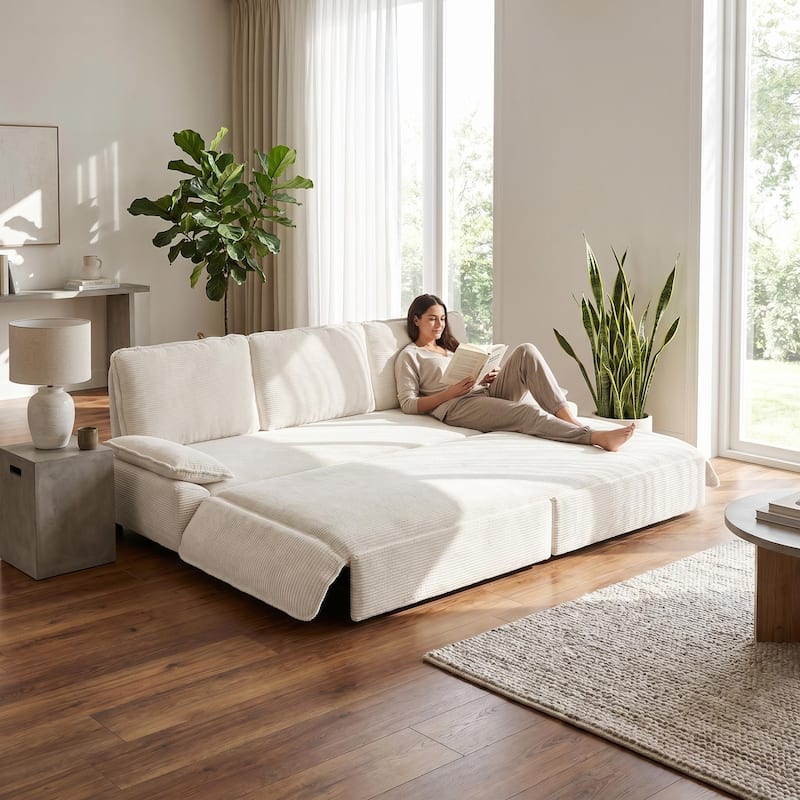 Homy Casa 73.2''/94.5" Queen/King Pull Out Sofa Bed, 3-in-1 Corduroy/Velvet Sleeper Couch