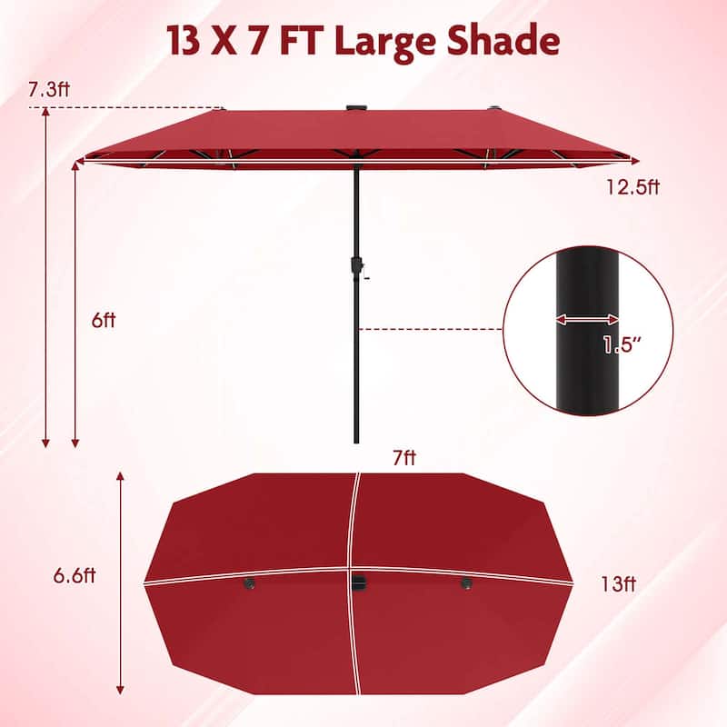 Costway 13 FT Large Patio Umbrella with LED Solar Lights Crank Handle