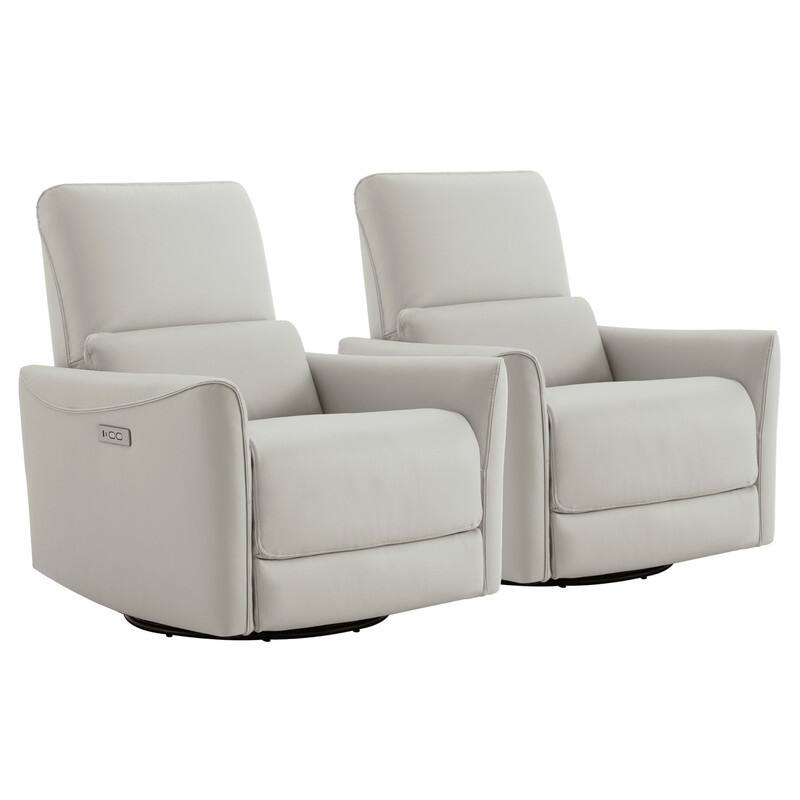 Spruce & Spring Asher Power Swivel Glider Recliner - Light Grey-Faux Leather-Set of 2