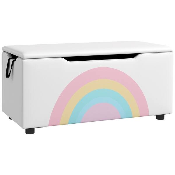 slide 2 of 9, Qaba Toy Box Chest, Lightweight Toy Organizer with Storage, White White