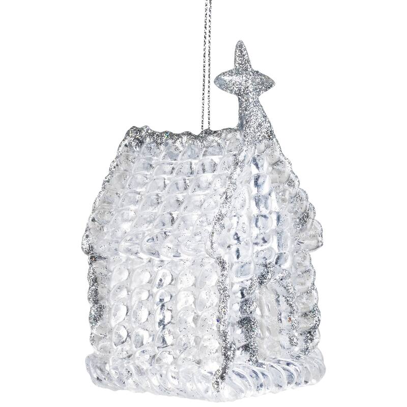 Glittered Acrylic Church Christmas Ornaments - 4.75" - Silver - 4ct