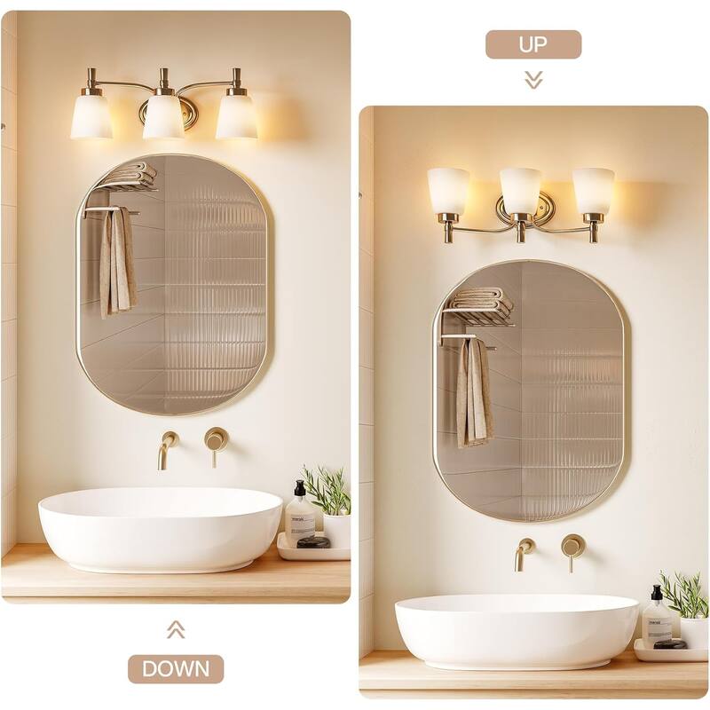 Brushed Nickel 3-Light Bathroom Vanity Light with Frosted White Jade Glass Shades