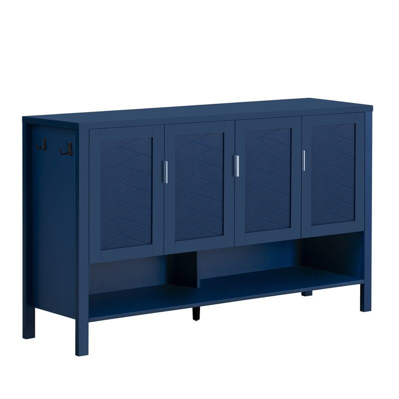 Modern 55.1" Storage Sideboard with 4-Doors, Multi Functional Buffet Table with Open Shelf and Adjustable Shelves