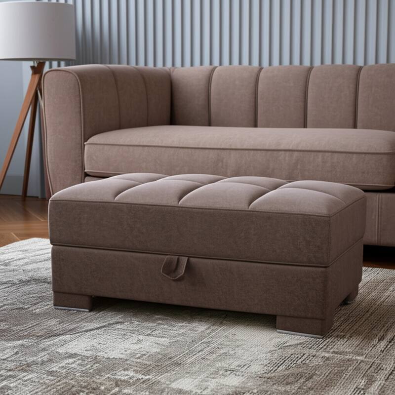 HomeRoots 52" Brown Tufted Microfiber Storage Ottoman - Brown - 52' X '18.5' X '21