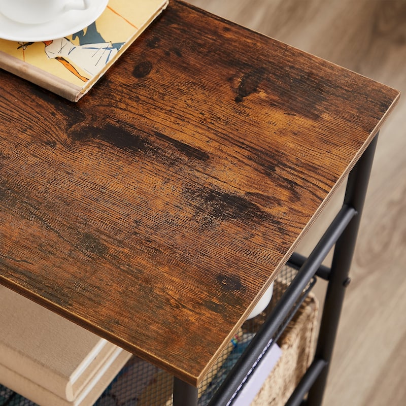 VECELO 3-Tier Nightstand Side Table/Bedside Table with Two Storage Baskets