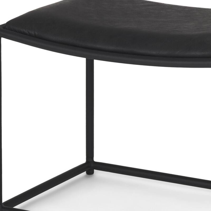 HomeRoots 23" Black Metal and Genuine Leather Footstool