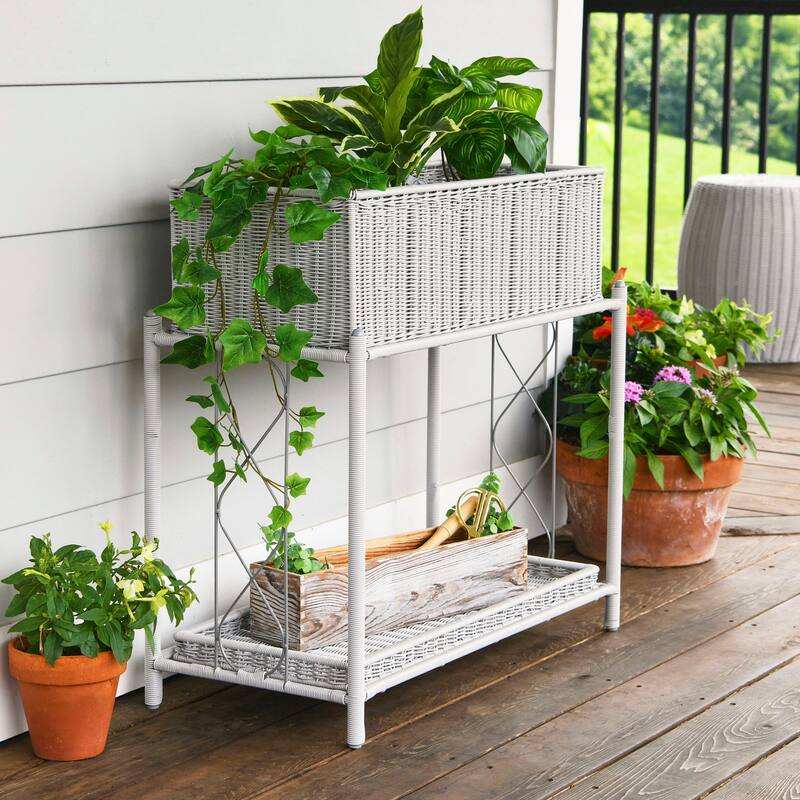 Household Essentials Raised 2-Tier Plant Stand with 2 Interchangeable Shelves