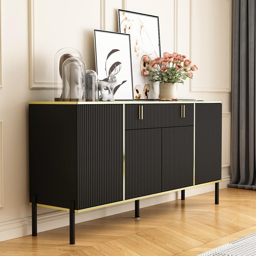 Timechee 4 Doors Kitchen Sideboard 2 Top Drawers Accent Storage Cabinet