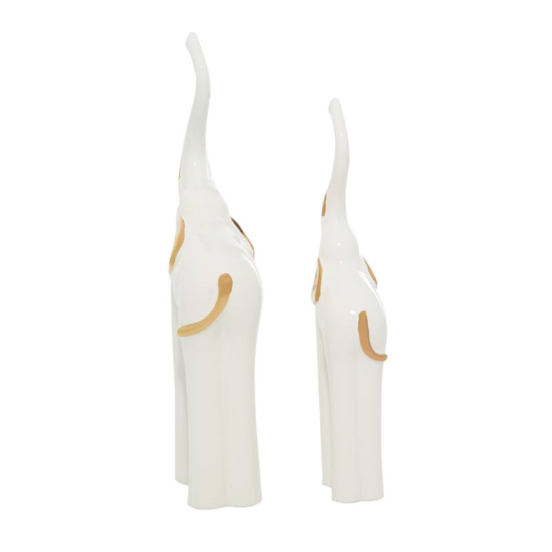 Porcelain Ceramic Elephant Decorative Sculpture - Set of 2 Gold - Roche River Decor