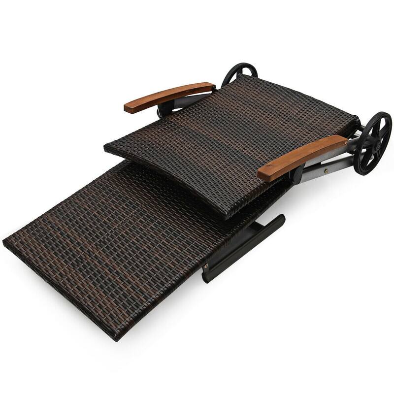 Gymax 2 PCS Folding Patio Rattan Lounge Chair Chaise Cushioned