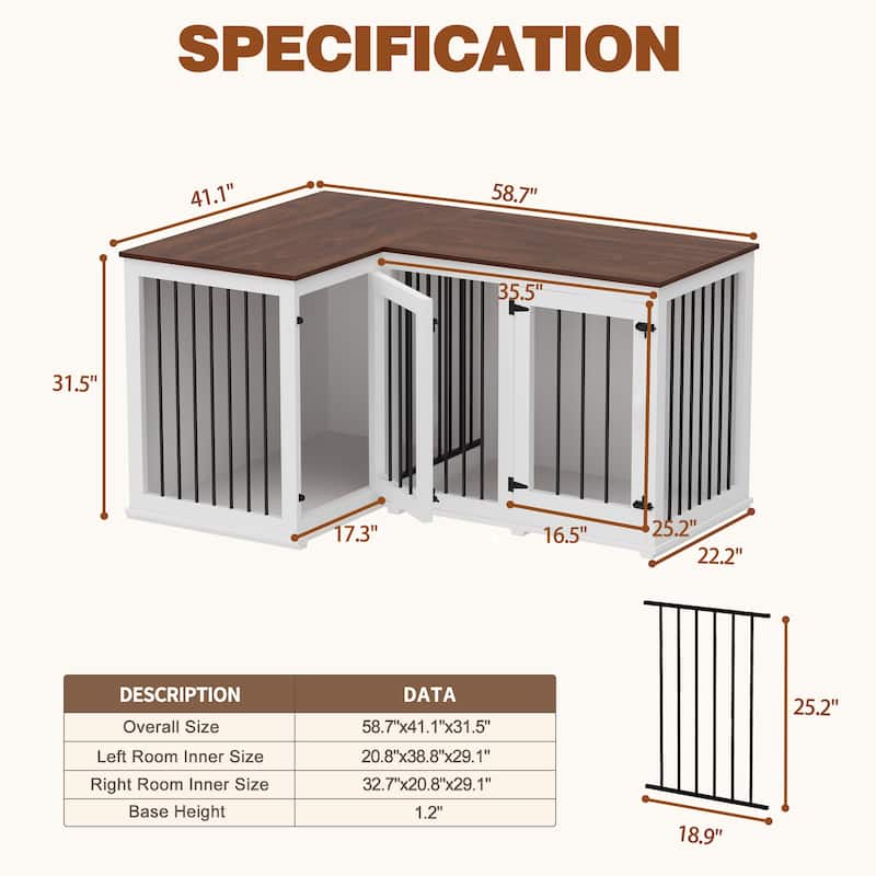 Large Corner Dog Crate Furniture, Wooden L Shaped Double Dog Kennel