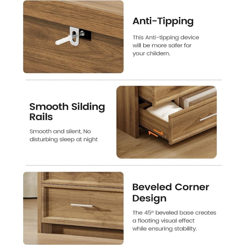 Dresser for Bedroom with Drawers Mid-Century Modern Dresser 3 Color Lights