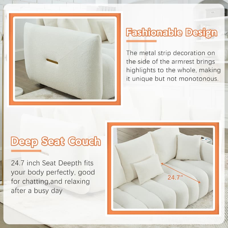 [video] MH 82" Premium Teddy fabric Sofa with 3 Back Pillows and 3 back Cushions Solid Wood Frame 3-Seater Sofa, Oversized Uphol
