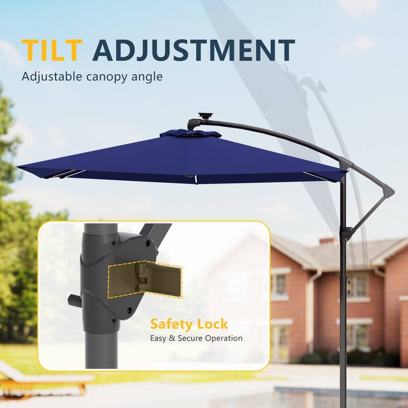 Outdoor 8.2x8.2FT LED lighted Patio Offset umbrella for Garden