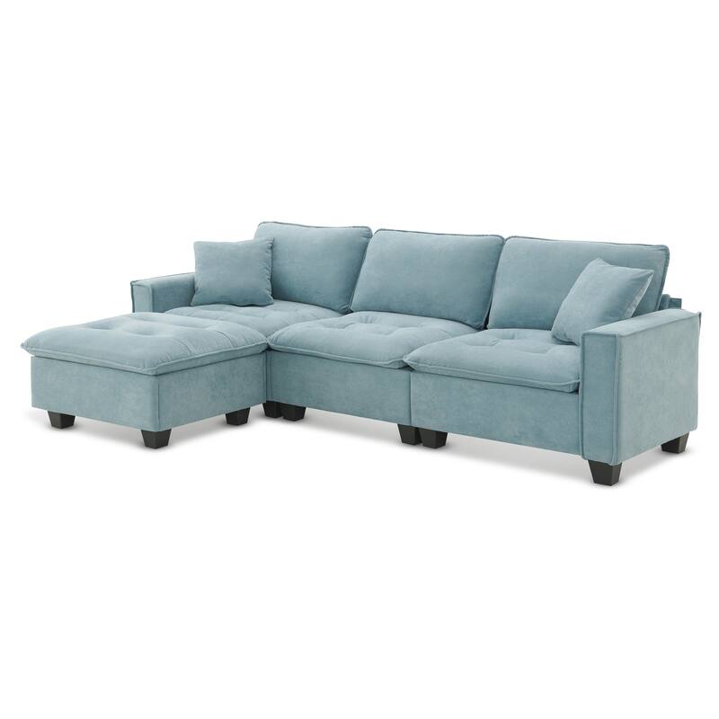 100" L-Shaped Convertible 4-Seat Sectional Sofa with Removable Ottoman and Matching Pillows, Ideal for Living Room