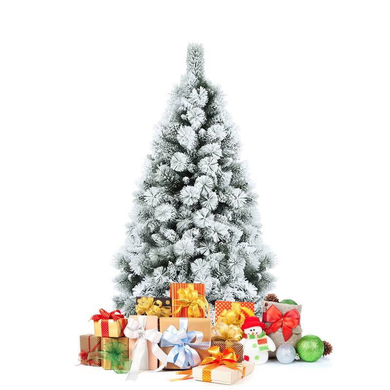 Costway 5ft/6ft/7ft Snow Flocked Hinged Artificial Slim Christmas Tree