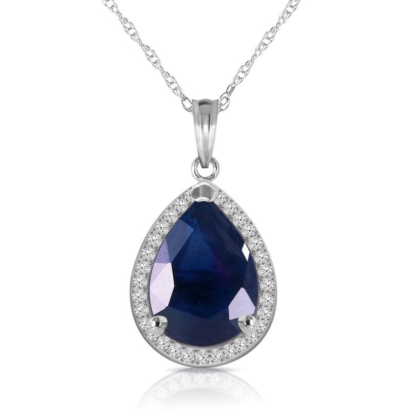 5.26 Carat 14K Solid Gold Gemstone Necklace Natural Diamond Sapphire - 16 Inch - White
