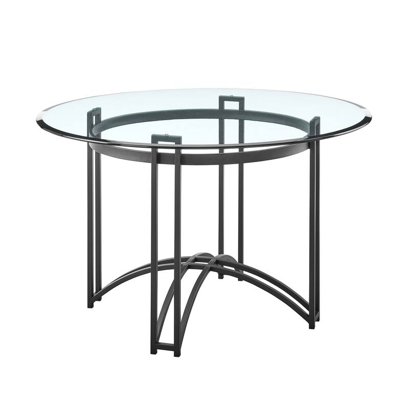 Tibet 48 Inch Glass and Black Iron Round Dining Table