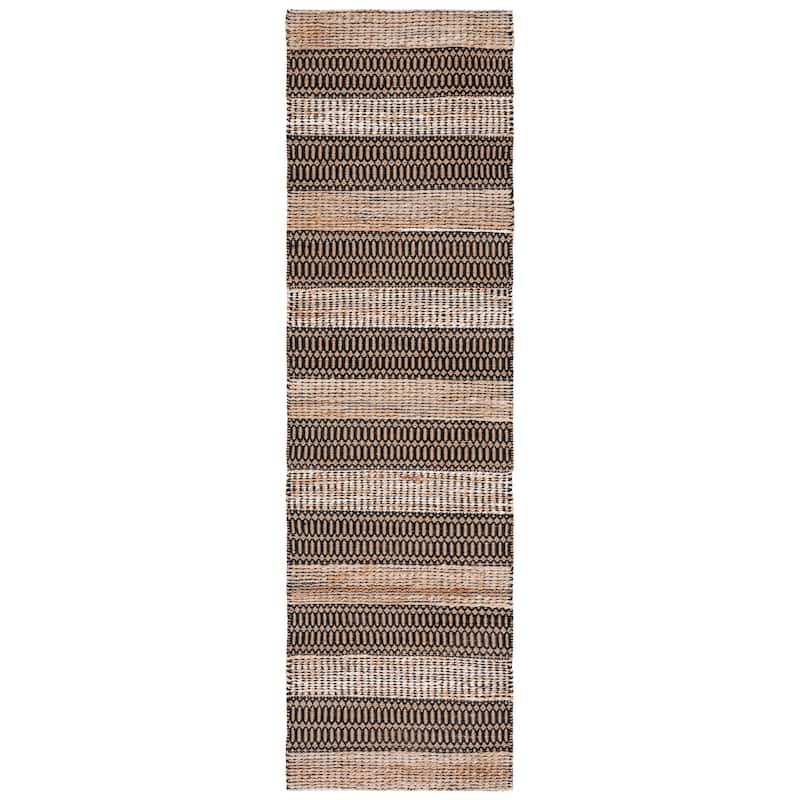 SAFAVIEH Handmade Natural Fiber Galilea Geometric Seagrass Rug - 2'3" x 8' Runner - Black/Natural