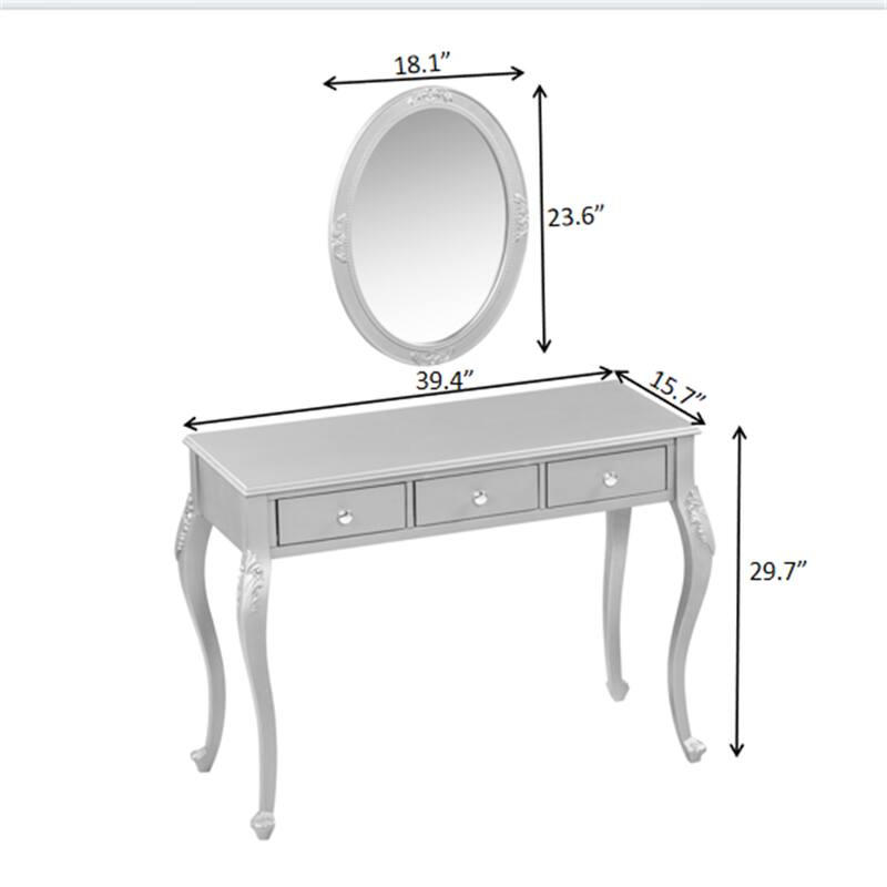 Makeup Vanity Desk with Oval Mirror, 3-Drawer Dressing Table for Jewelry Storage