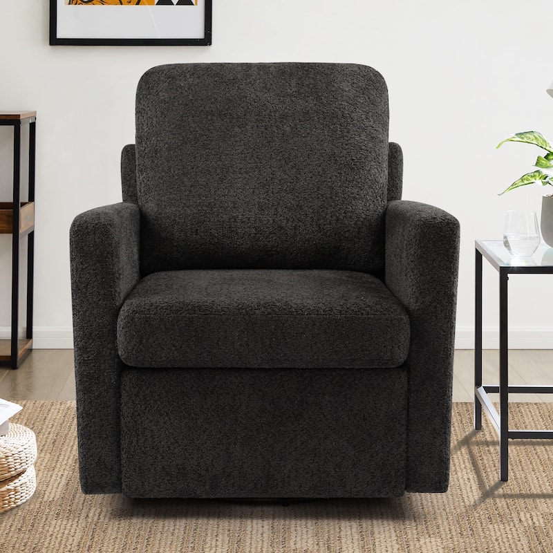 Furry Swivel Chair Comfy Teddy Accent Armchair Soft Padded Single Sofa Reading Chair with Pillow，Set of 1 - Black-1-piece