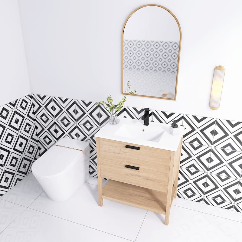 Plywood Freestanding Bathroom Vanity Set with Integrated Sink