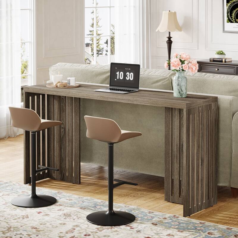 63-Inch Bar Table, Industrial Counter Height Pub Table with Louvered Base
