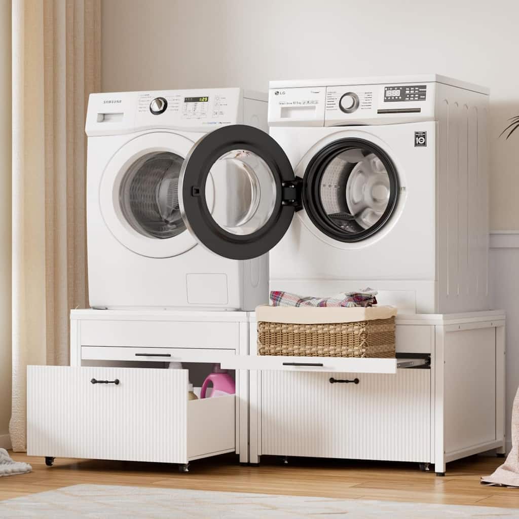 Washer and Dryer Pedestals, 29" Universal Washer Dryer Laundry Pedestal with Built-in Drain Pan + Hose
