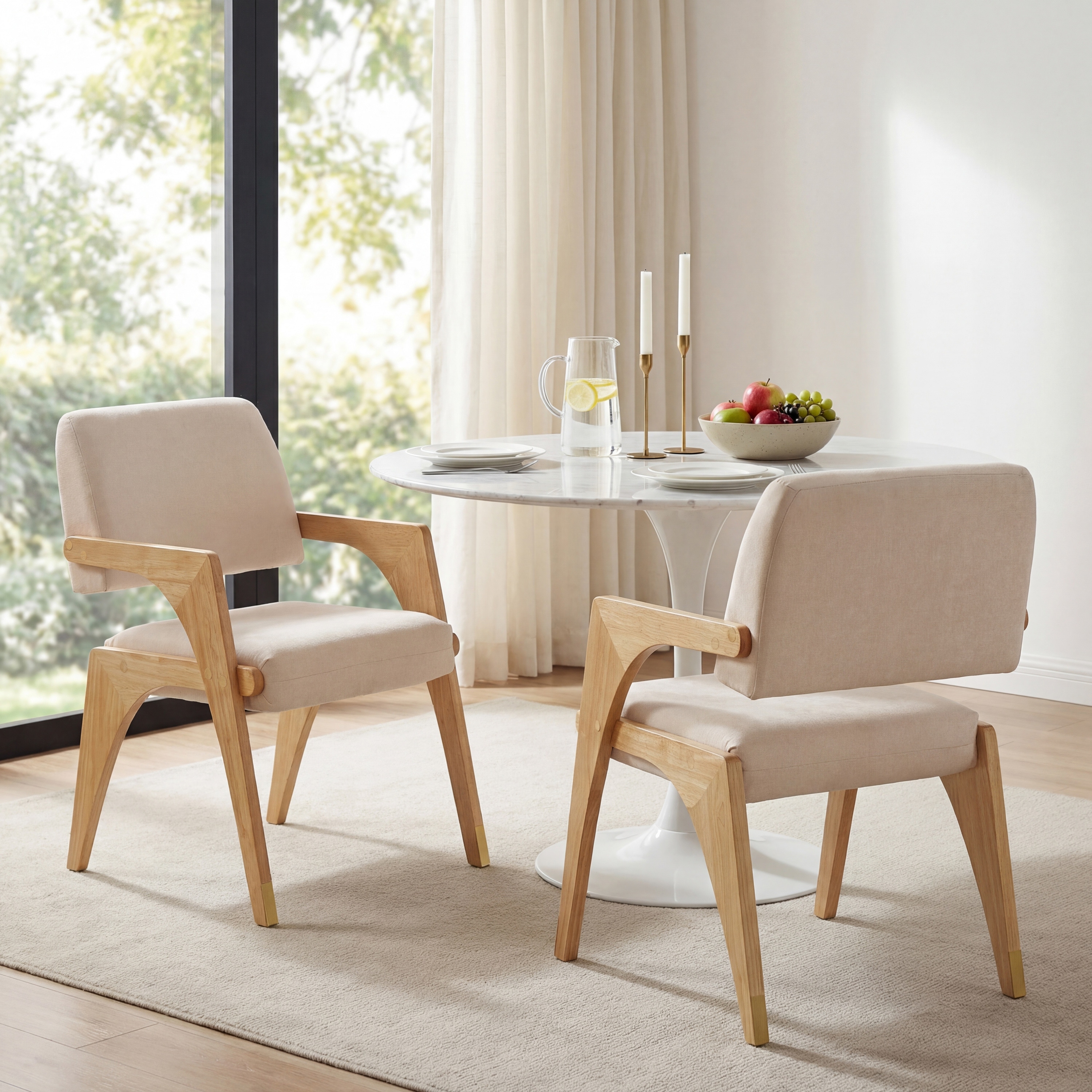 Christopher Knight Home - Mid-Century Modern Upholstered Armchair Chair with Rubber Wood Frame and Gold Metal Accents