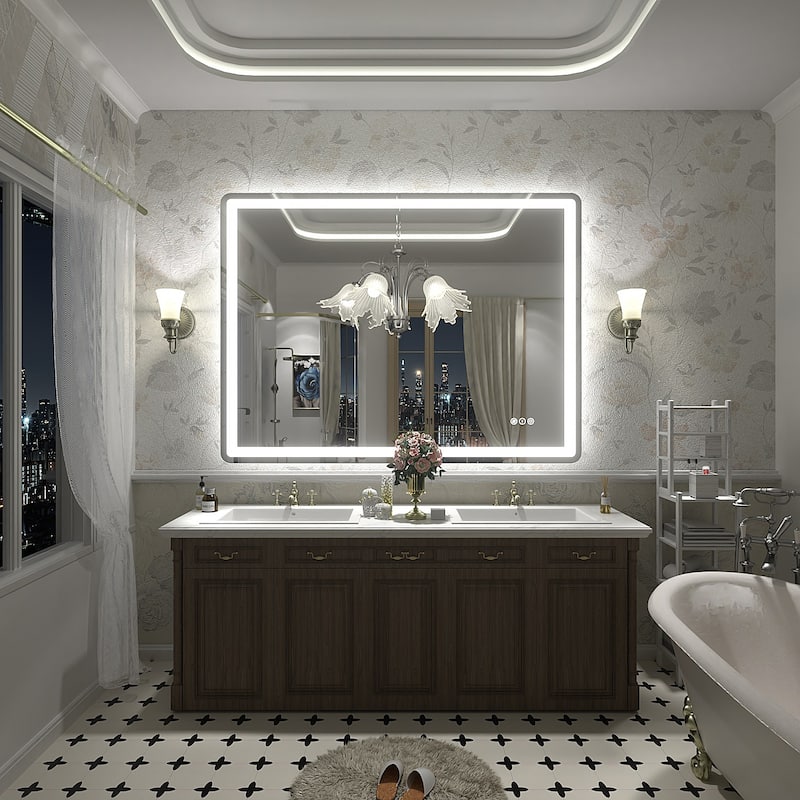 UL Certified Frameless LED Front Light and Backlit 3 Colors Dimmable Anti-Fog Wall Bathroom Vanity Mirror