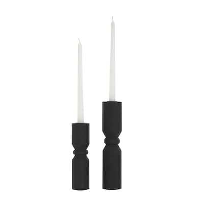 Wood Minimalistic Tapered Decorative Candle Holder - Set of 2 Black - Roche River Decor