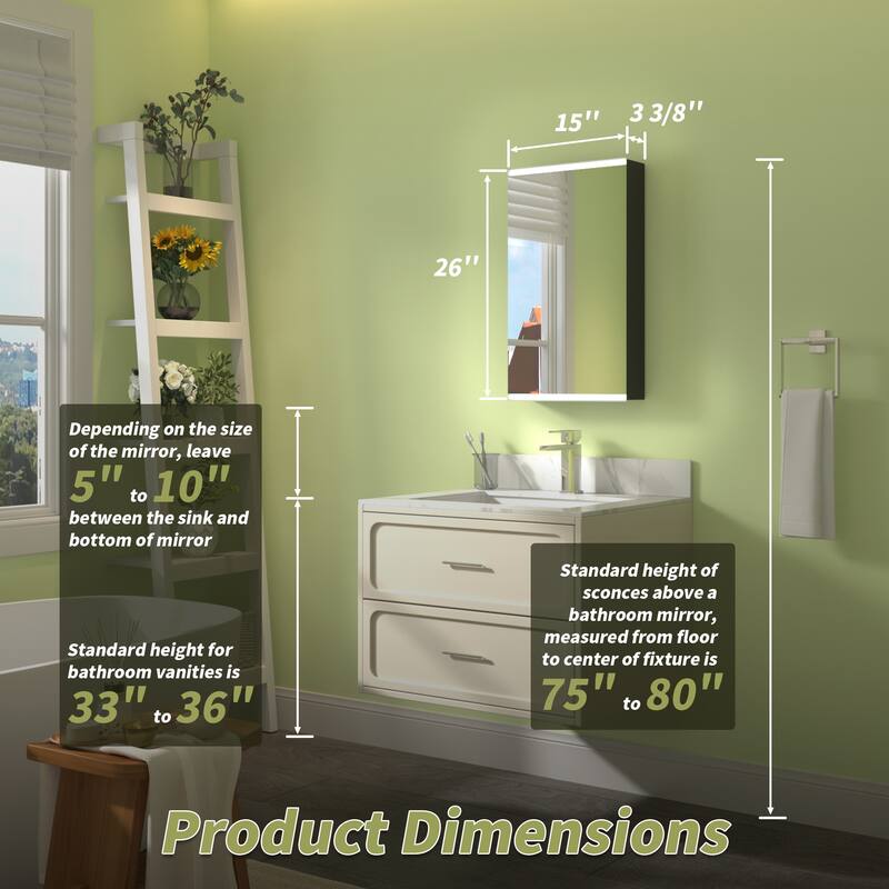 ExBrite LED Bathroom Medicine Cabinet with Mirror,Casement Door,Surface mounting only