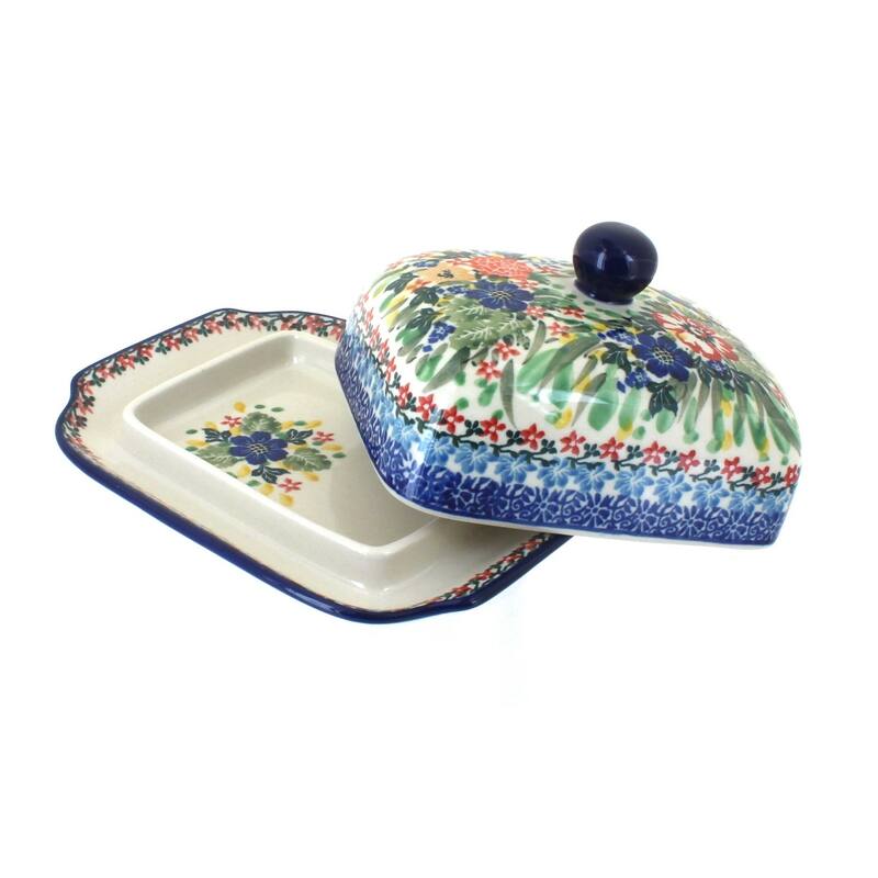 Blue Rose Polish Pottery 295 Ceramika Artystyczna Butter Dish