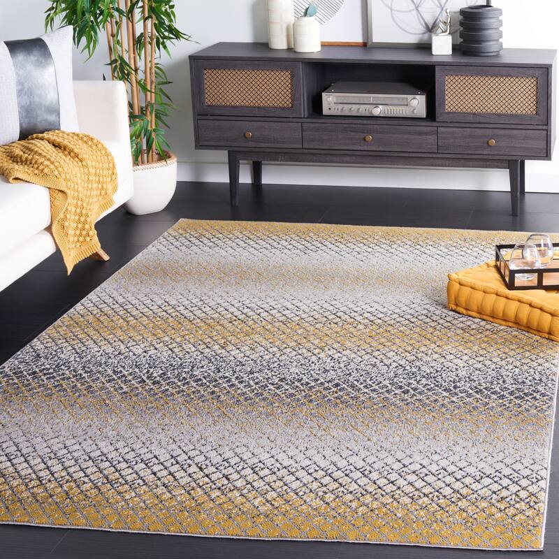 SAFAVIEH Odyssey Irada Modern Abstract Rug - 6'7" Square - Gold/Grey