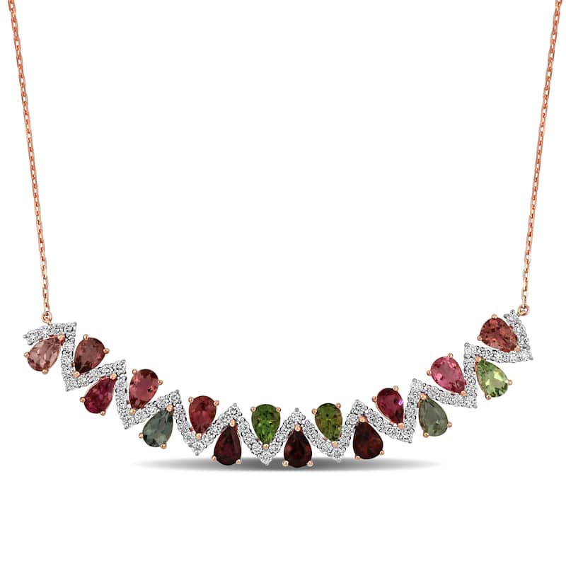 Miadora 10 1/7ct TGW Multi-Color Tourmaline 2 1/3ct TDW Diamond Necklace with Chain 14k Rose Gold