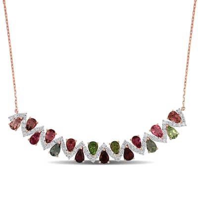 Miadora 10 1/7ct TGW Multi-Color Tourmaline 2 1/3ct TDW Diamond Necklace with Chain 14k Rose Gold