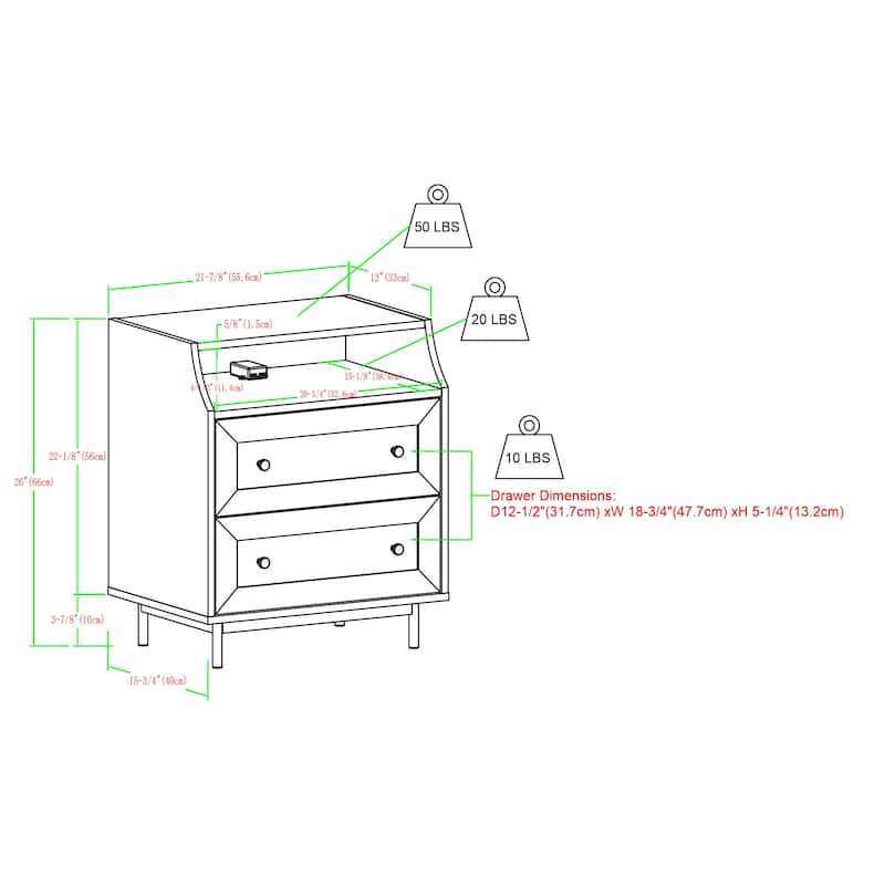 Middlebrook Modern 2-Drawer USB Nightstand, Set of 2
